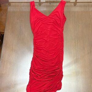 Sabora Vibrant Red Ruched Midi Dress